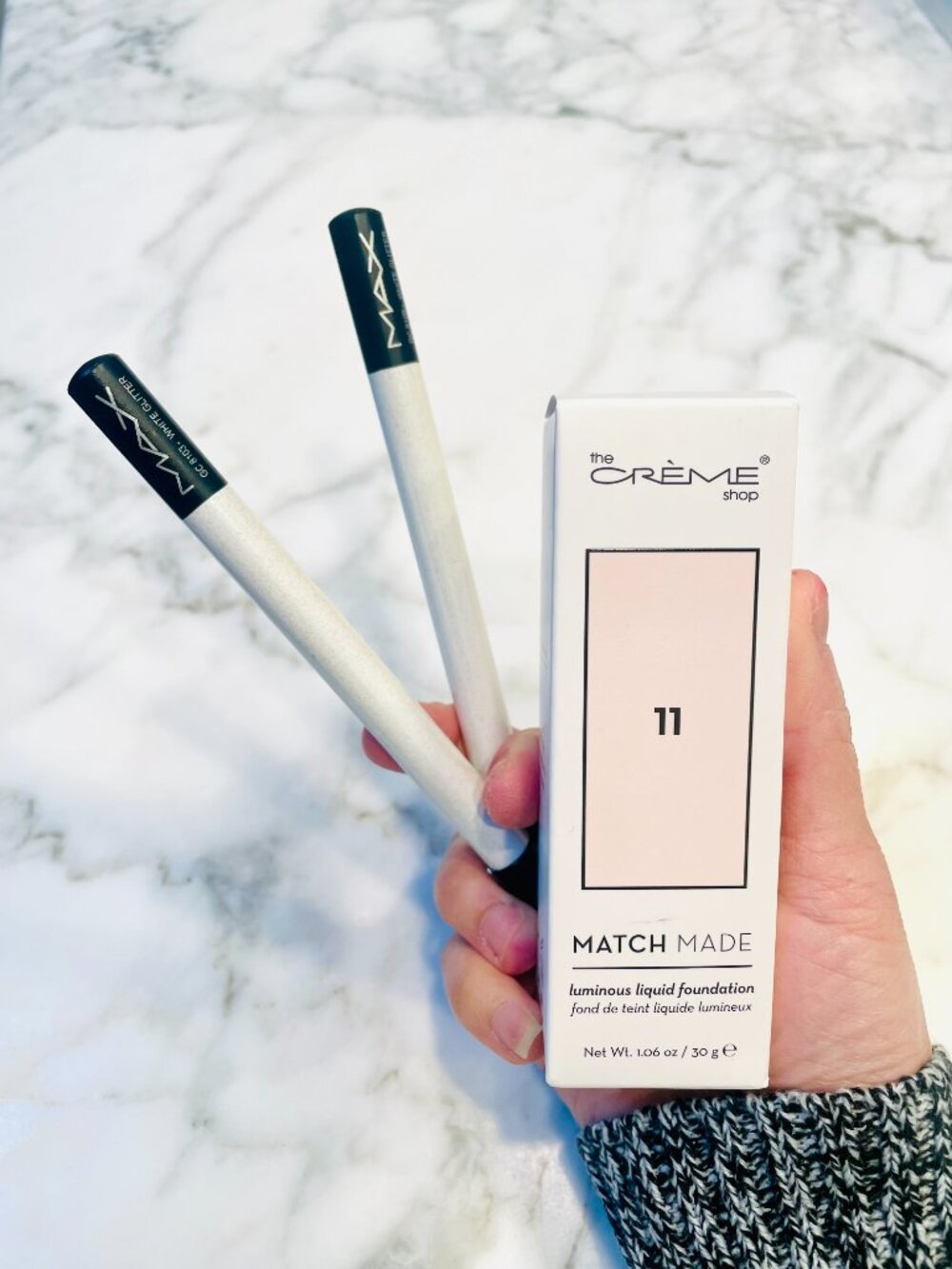 The Crème Shop Match Made Liquid Foundation + x2 MAX White Glitter Pencil Bundle